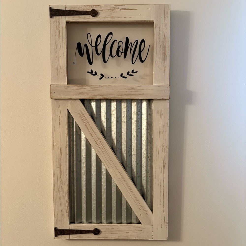 Rustic Welcome Wall Decor with Cream and Silver Accents